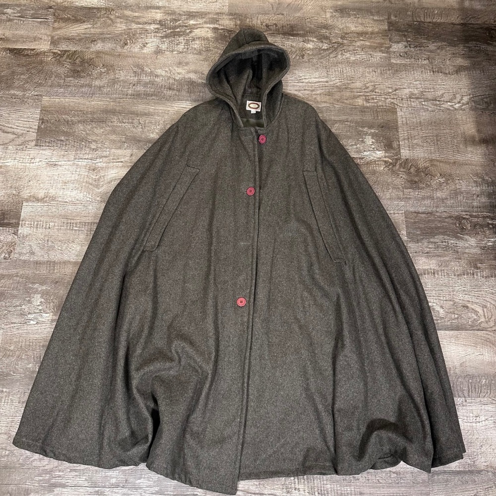 Vintage Banana Republic Mill Valley Hooded Army Green Wool Cape